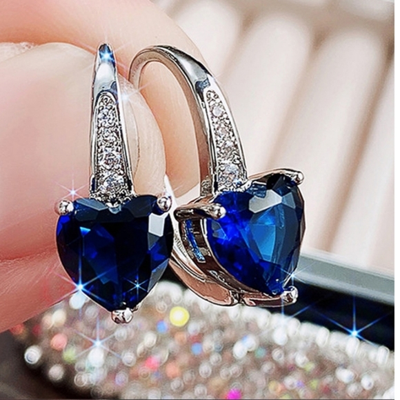 Blue Sapphire Heart Earrings silver - Picture 3 of 3